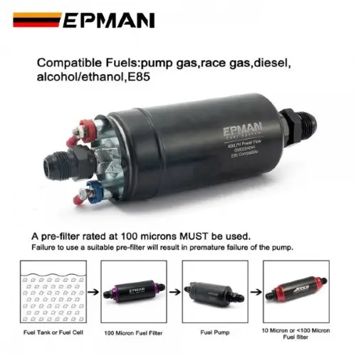 BOMBA COMBUSTIBLE EXTERNA EPMAN 400LPH AN8 - Imagen 5