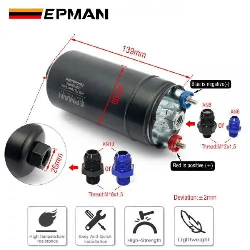 BOMBA COMBUSTIBLE EXTERNA EPMAN 400LPH AN8 - Imagen 6